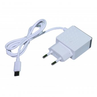 Alimentator 220V 2xUSB + cablu cu mufa USB type C, 3.1A, alb,  MD10024