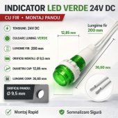 Bec indicator 24V cu led verde si cablu 15 cm, MD40142