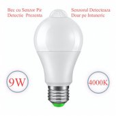 Bec led alb rece 6500K , 9W, dulie E27, cu senzor de miscare, MD80633