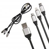 Cablu alimentare telefon 3 in 1, USB C, micro USB, Iphone, negru, MD90207B