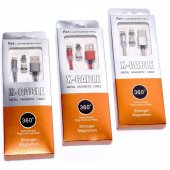 Cablu magnetic 3 in 1, micro USB, mufa Iphone 8 pini, mufa USB C, argintiu, MD10014